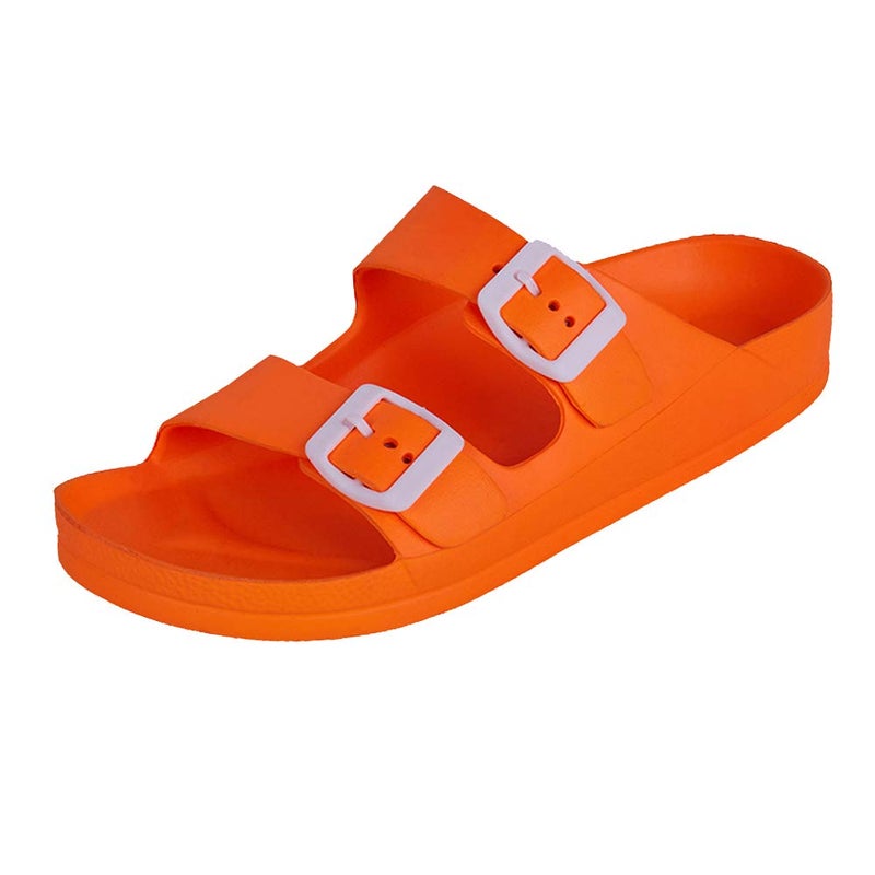 FUNKYMONKEY Women's Comfort Slides, Adjustable Double Buckle with Arch Support EVA Non-Slip Flat Sandals for Vacation & Daily Wear (8 M US, Fluo Orange) - Image 1